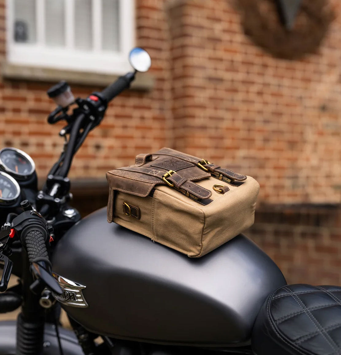 Canvas & Leather Tank Bag - Large - Sahara & Tobacco - Idle Torque