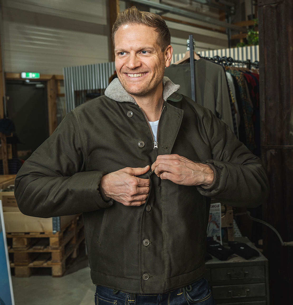 1944 N1 Deck Jacket - Waxed Olive - Idle Torque
