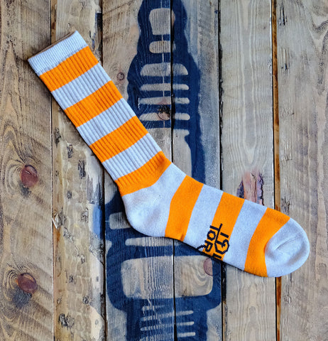 orange oatmeal stripe socks