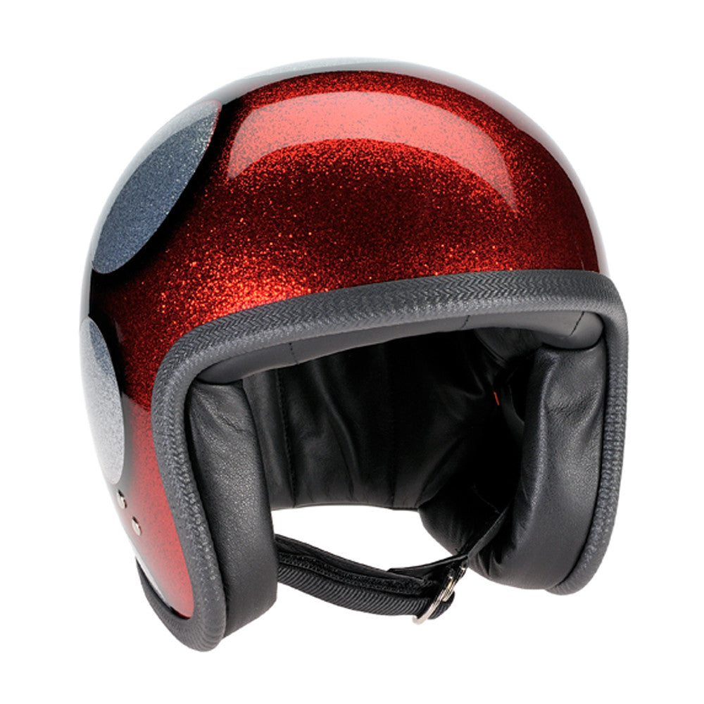 Davida Speedster V3 - cosmic flake silver red flames motorcycle helmet