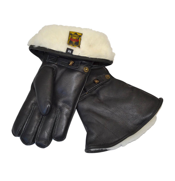 GOLDTOP Classic Vintage Motorcycle Gauntlets - Merino Wool Lined, CE Approved Leather Gloves For Aviator & Dispatch Rider Style