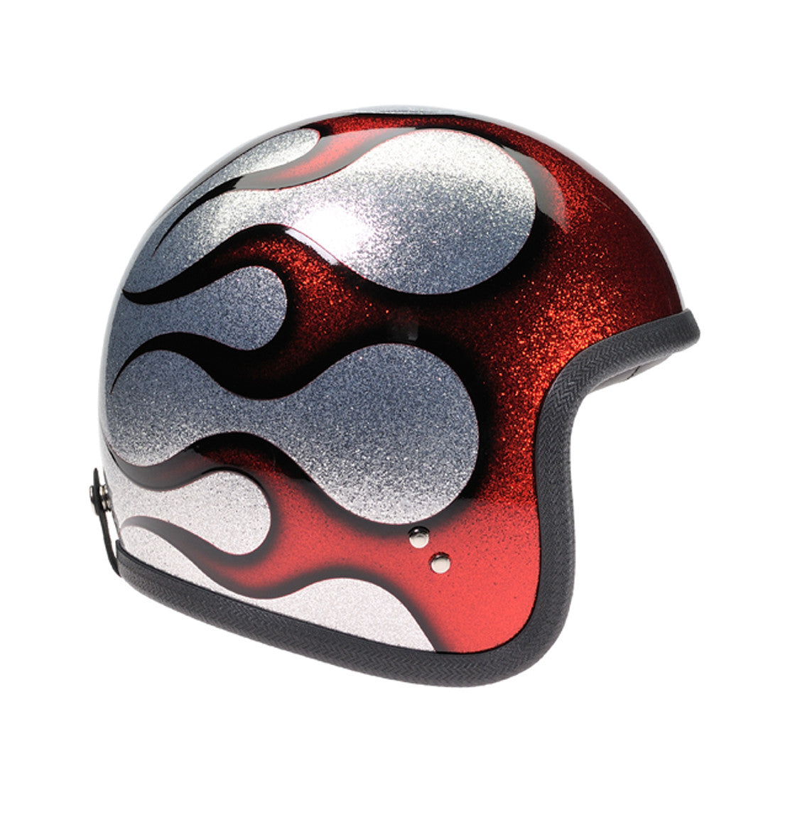 Davida Speedster V3 - Cosmic Flake Silver Red Flames motorcycle helmet